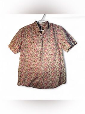 Kennington Short-Sleeve Floral Button-Down Shirt in Pink and Green